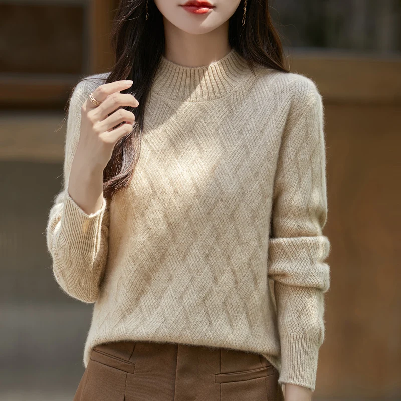 100% Merino wool autumn and winter new women's sweater crewneck jumper CHIC sense knitted warm base top