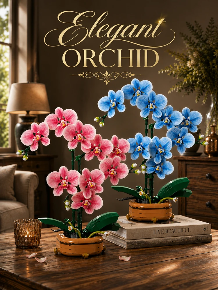 Neue Elegante Orchideenblüten MOC Baustein-Sets Topfpflanzen-Bausteine Montage-Spielzeug Heimdekoration Ornament Feiertagsgeschenke