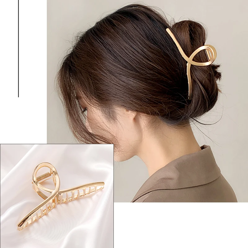 Trendy Eenvoudige Metalen Grote Haar Klauw Krab Voor Vrouwen Koreaanse Geometrische Zilver Kleur Haar Clips Haarspeld Hoofdband Haaraccessoires