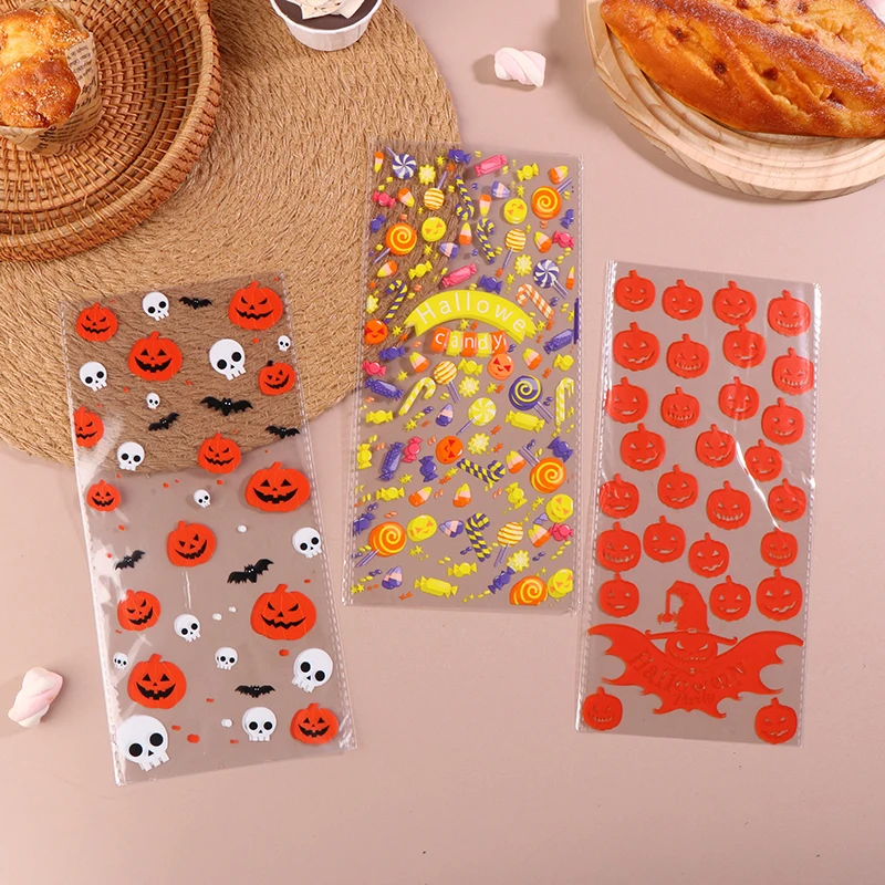 50Pcs Halloween Candy Bag Pumpkin Skull Bat Plastic Bags Transparent Cookie Packaging Gift DIY Halloween Party Favors Decor image 2