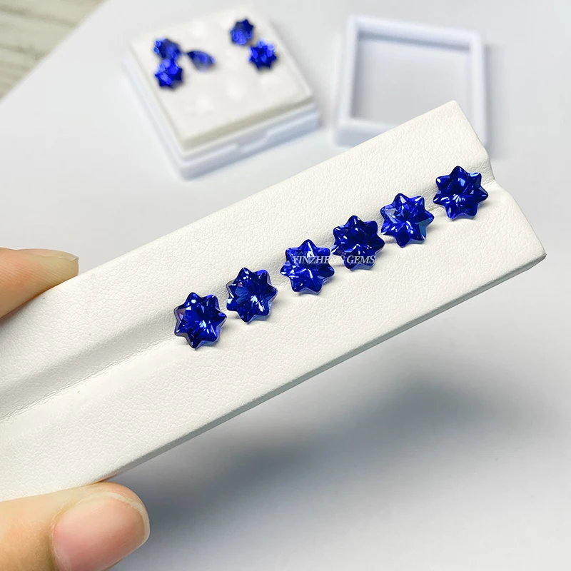 Wholesale loose gemstones Sapphire royal blue color Lab grown Heptagram Cut shape for Jewelry making material