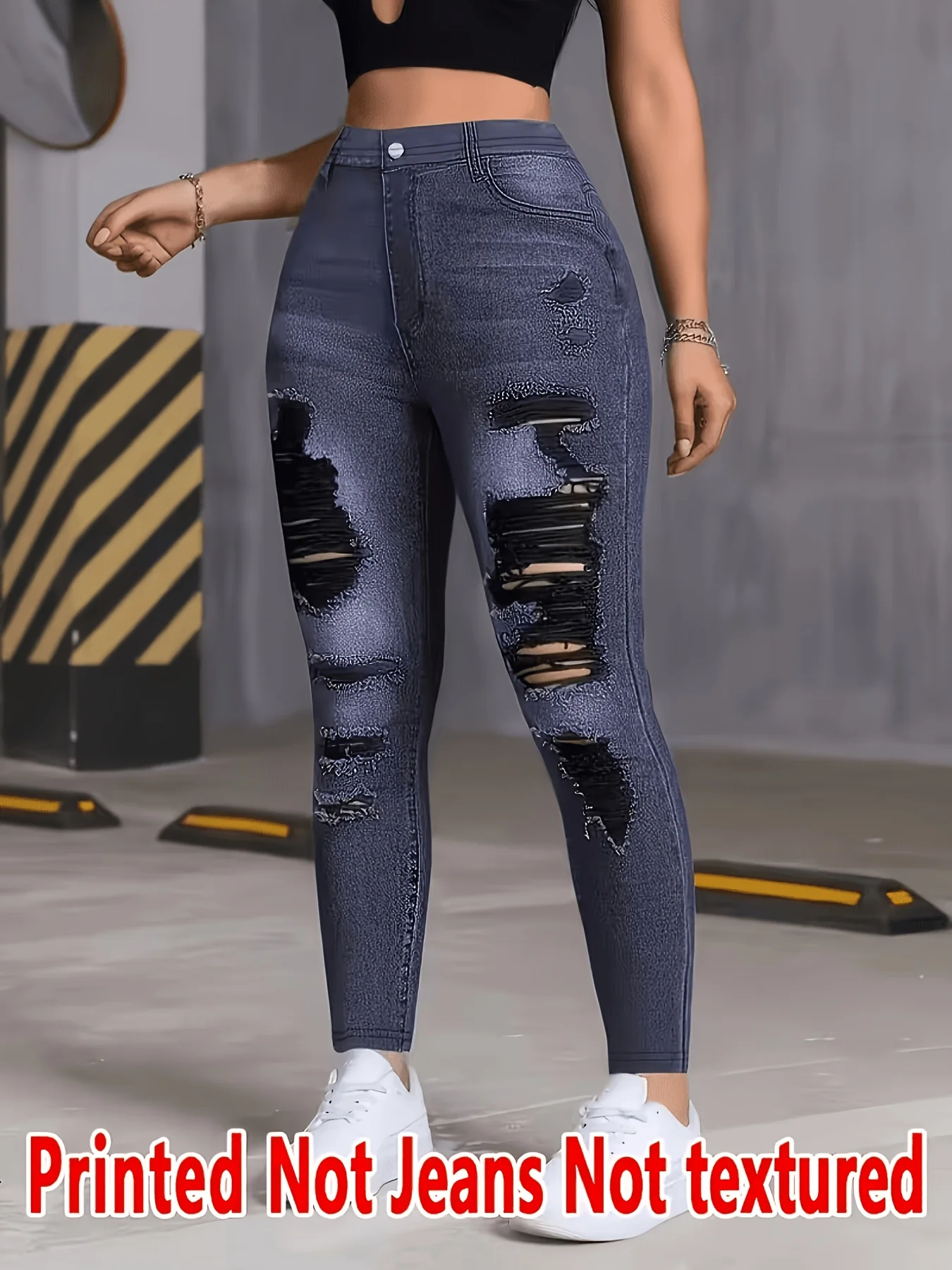 Women Printed Leggings Not Denim Fabric, Fake Pocket & Button Print Design Pants, High Elastic Fashion Slim Fit Skinny Casual Tr