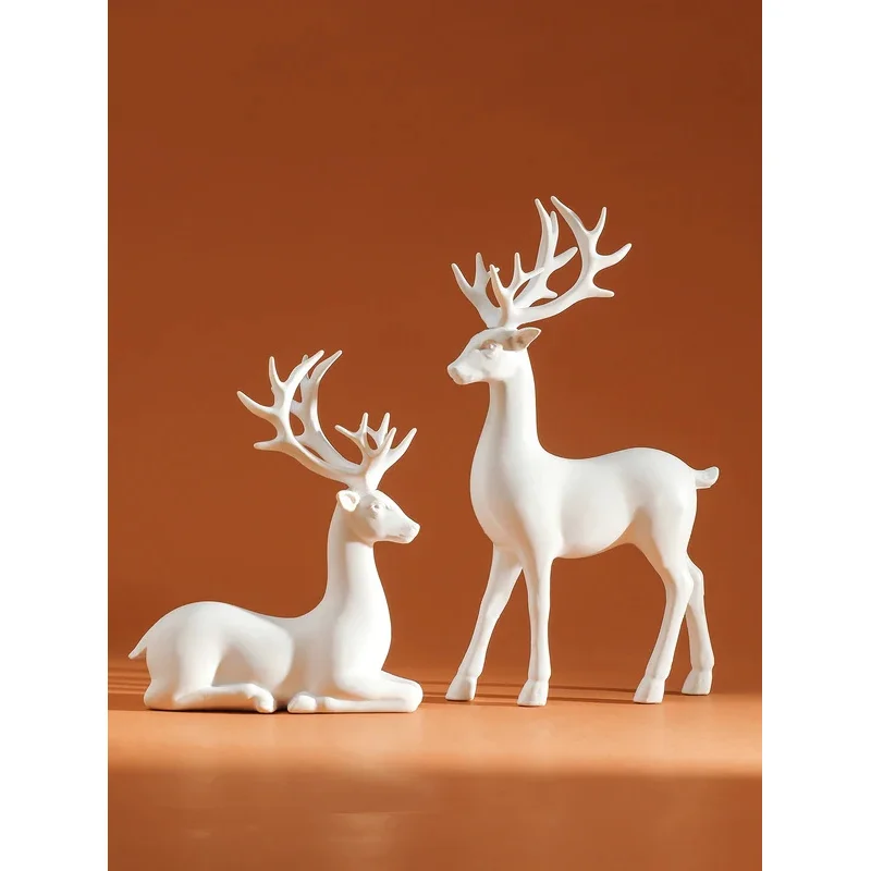 2Reindeer Christmas Table Decorations,Family Indoor Holiday Small Statue Christmas Ornament