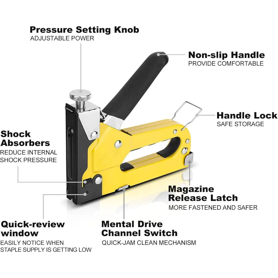 3in1 الثقيلة التيلة بندقية عدة مطلي بالكروم الصلب المفروشات دباسة مع 600 ستابلز QuickJam واضح قابل للتعديل قوة القيادة و Ra