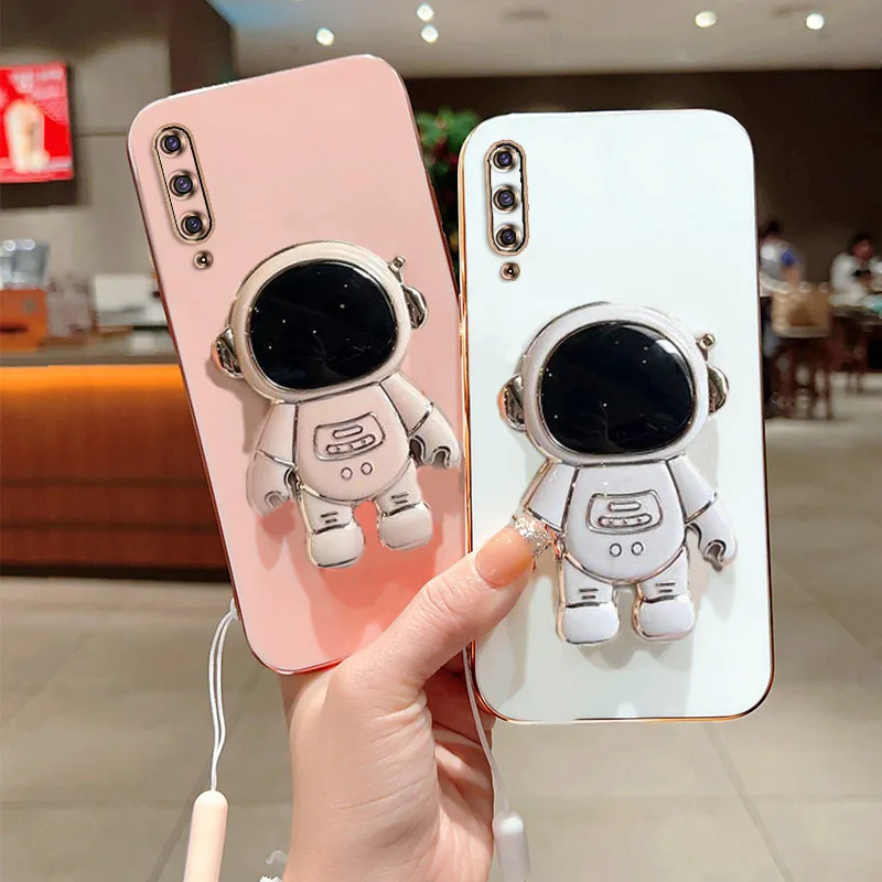 

Astronaut Fold Stand For Xiaomi 9 Phone Case With Lanyard Luxury Plating Cover