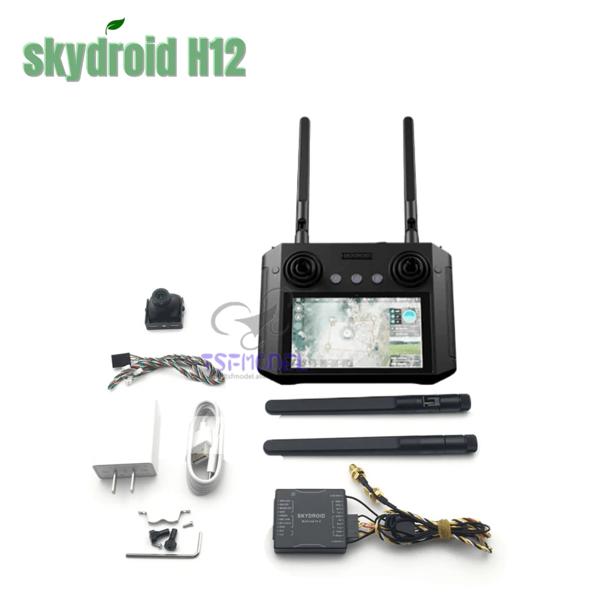 Skydroid H12 12-Channel 2.4GHz Integrated 1080P Video Remote Control With receiver, PIX data cable, and optional camera