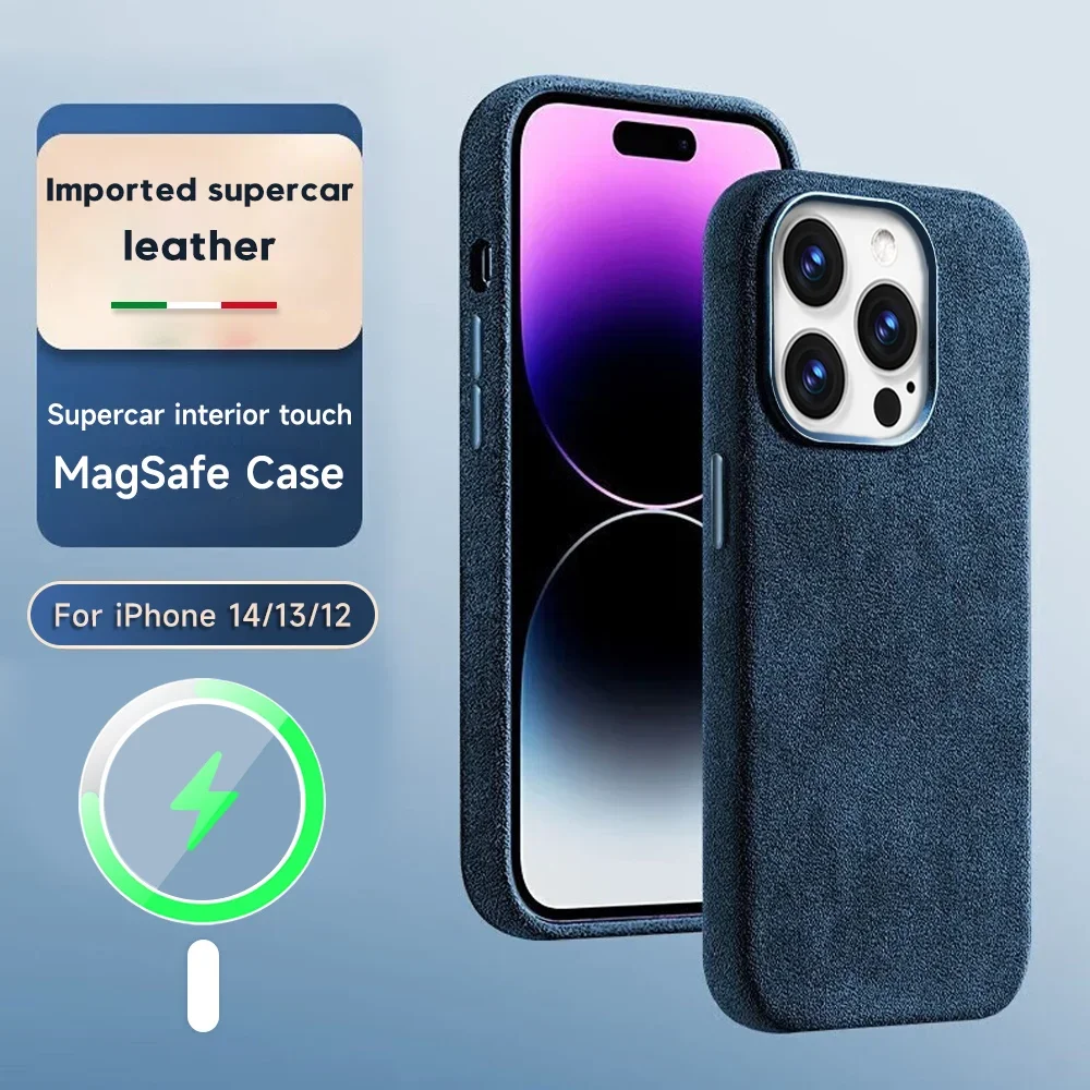 Luxury Magnetic Leather Case for IPhone 15 Pro Max 14 13 Pro 12 Luxury Supercar Suede Fundas for Iphone 15pro Magsafe Charging