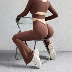 TRY TO BN Gym Flare Leggings Back Waist V Leggings Scrunch Yoga Clothing Fitness Workout Trousers Tights Women Sports Pants Sexy