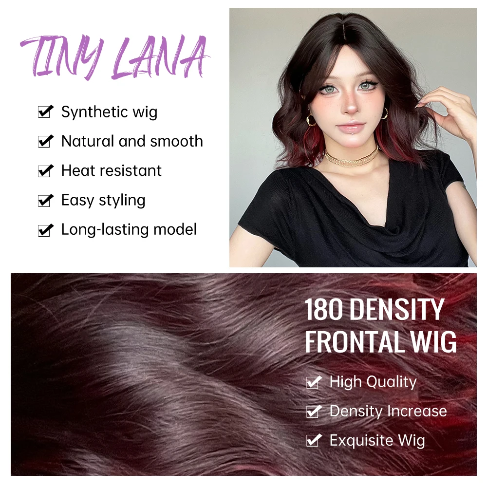 Short Red Black Wavy Synthetic Wigs for Women Black Red Natural Daily Halloween Lolita Cosplay Hair Party Wig Heat Resistant Use