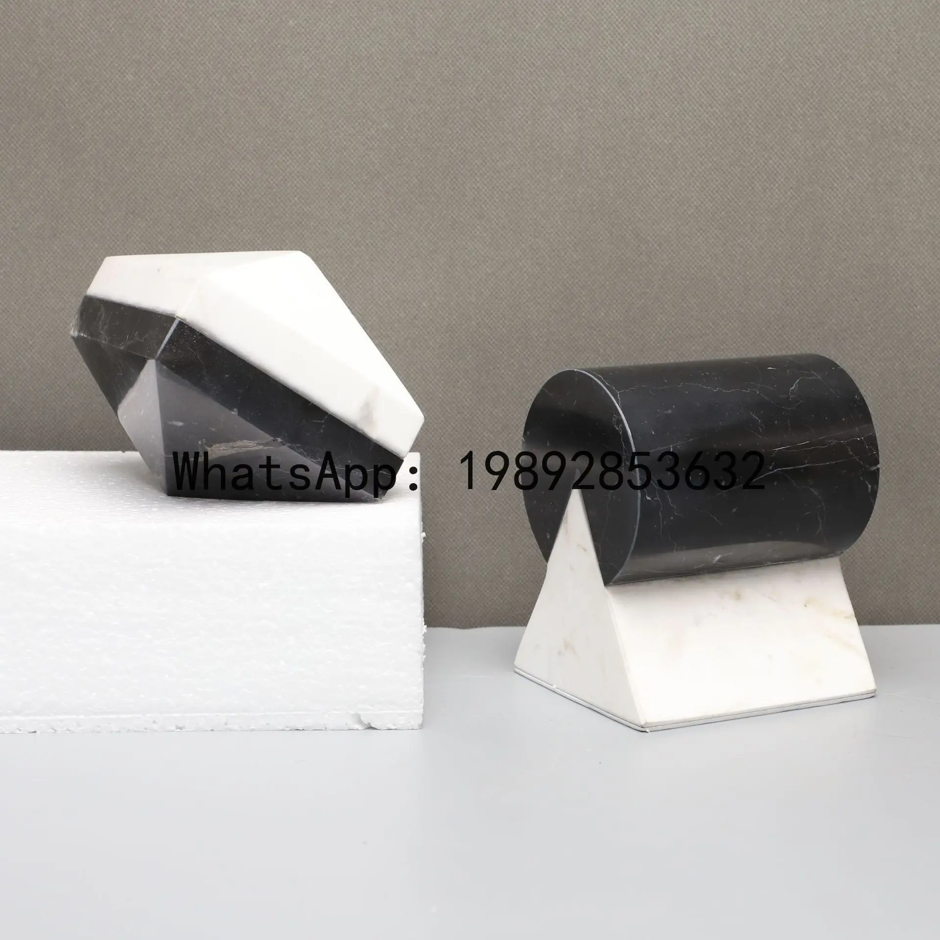 

Geometric Marble Sculpture Black and White Marble Splicing Geometric Block Semicircle Decorative Figurines Home Decoration