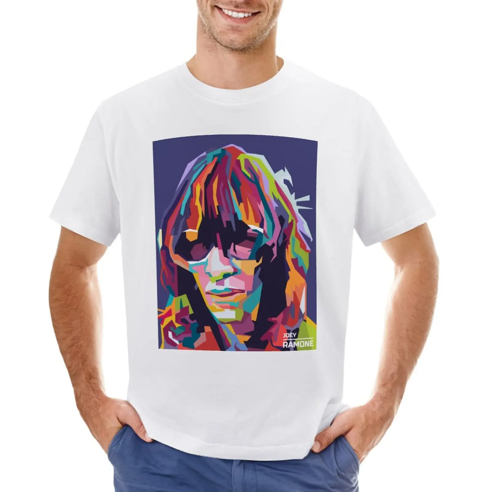 

Abstract Joey Ramone in WPAP popart Illustration. T-Shirt customizeds oversized cute tops tops Men's t-shirt