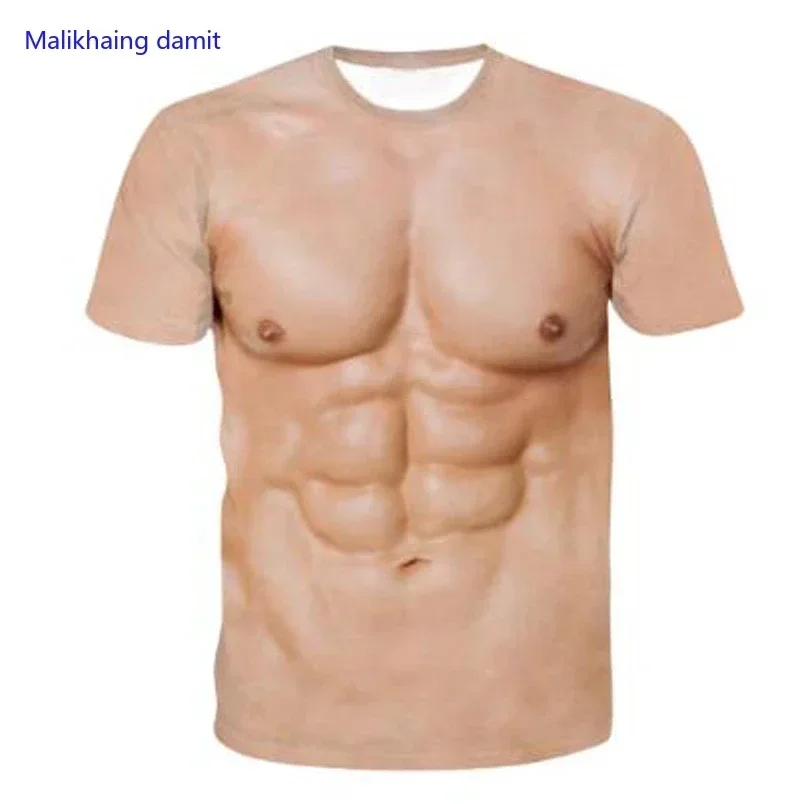 Men's muscle 3D printed pullover, short sleeved casual T-shirt, top T-shirt