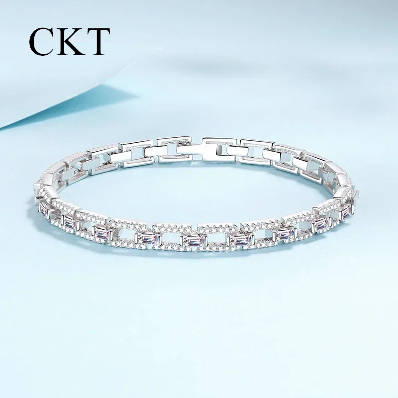 18K White Gold Bangles Pure PT950 Platinum Fine Jewelry 6-7inch 3/3.2/3.5CT All Moissanite Brilliant Bracelet for Women Gift