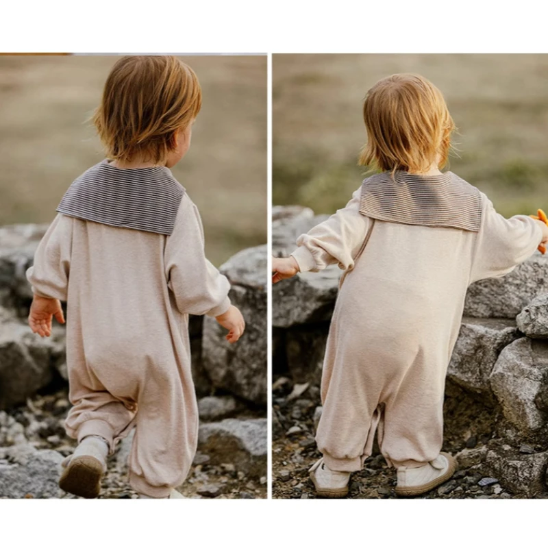 Combinaison à manches longues pour bébé, couleur unie, Style Simple, automne 2025, Style leader du collège, costume rampant, barboteuse à manches longues