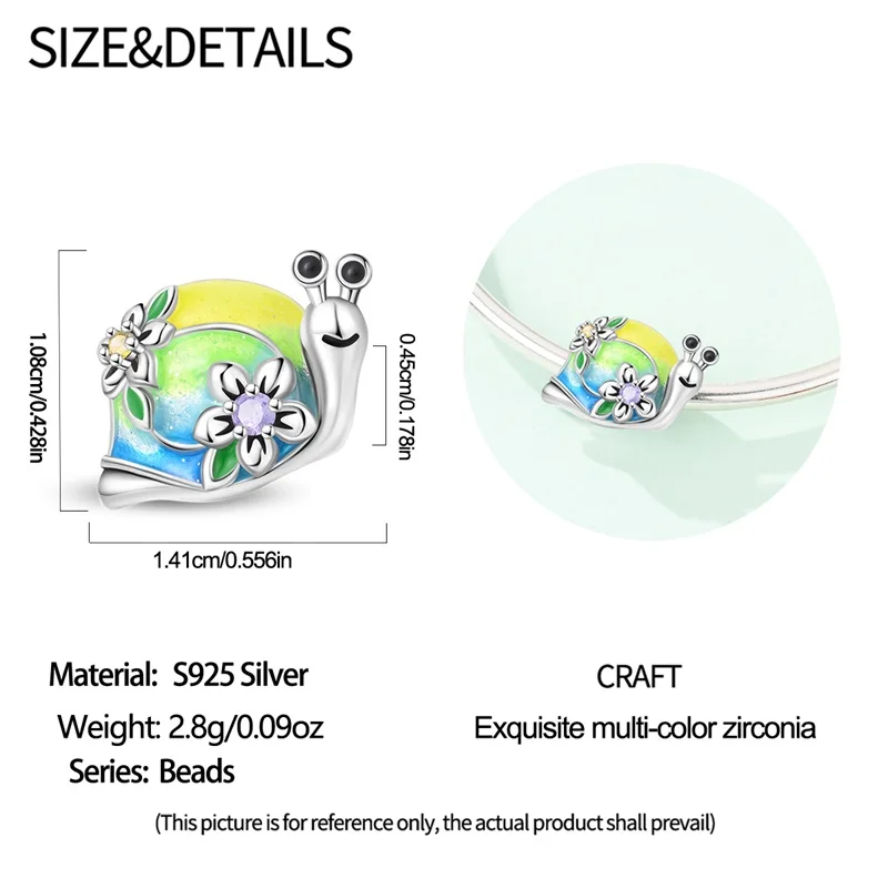 925 Sterling Silver Luminous Gradient Enamel Snail Charm Flower Glow in the Dark Design Fit Bracelets Jewelry Gift for Women