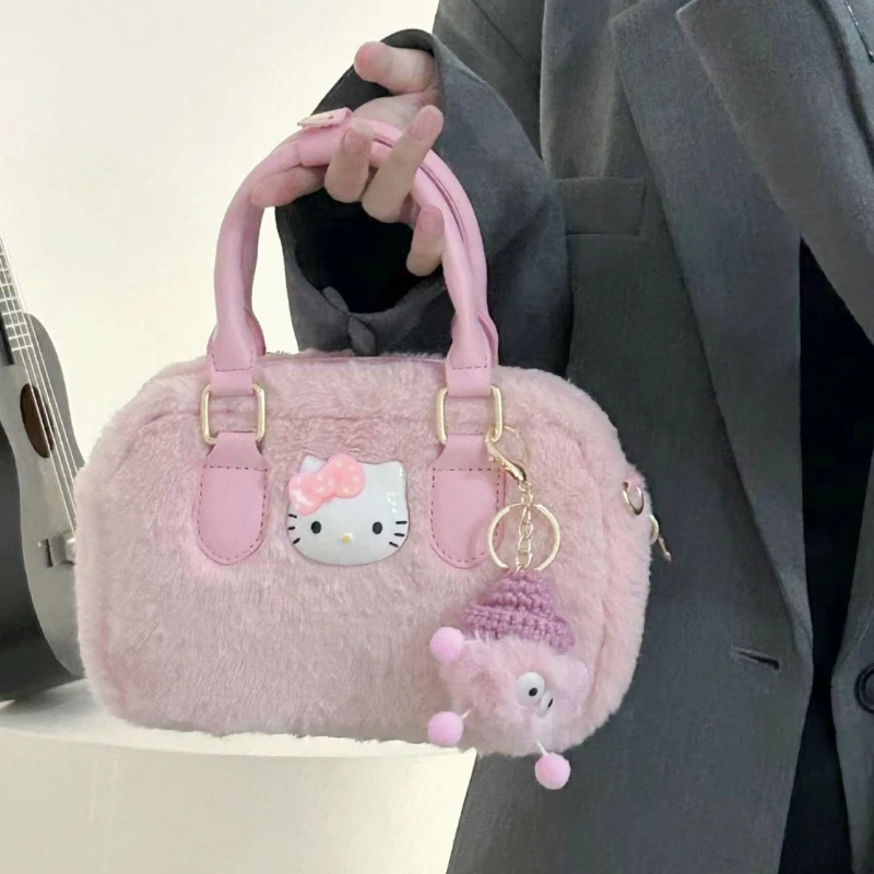 

New Kawaii Sanrio High Quality Furry Autumn and Winter Hello Kitty Cartoon Handbag Fashion Plush Senior Crossbody Bag for Girls