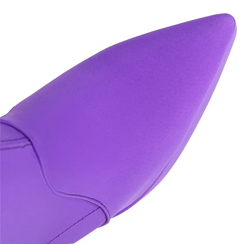 Purple Satin Women Over Knee Platform Boots Stretch Red Rosy Thick Heel Pointed Toe Sexy Lady Slip-on Slim Thigh High Long Boots - view 2
