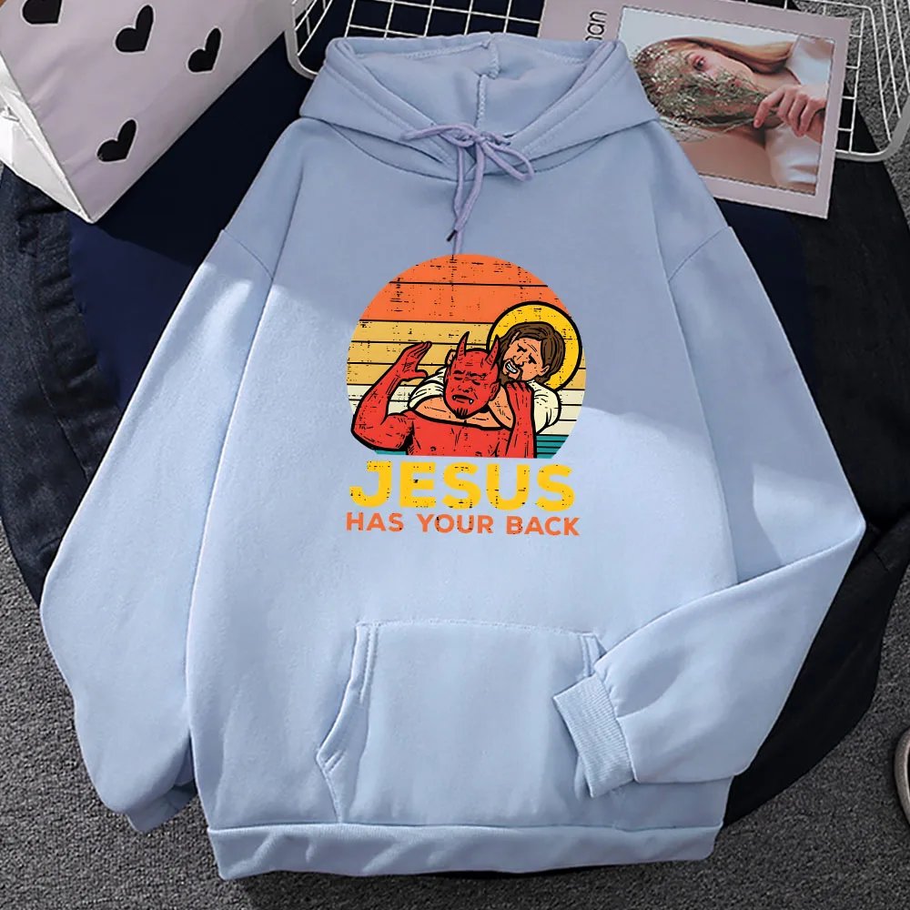 Jesus Has Your Back Jiu Jitsu Retro Christian Hoodie Women Men Vintage Long Sleeve Sweatshirts Ropa Hombre Sudaderas Winter Tops