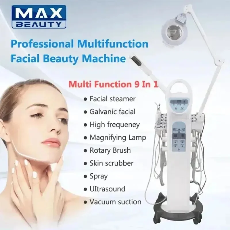 9-in-1 Multifunctional Facial Beauty Machine High Frequency Vacuum Oxygen Peeling Diamond Salon Use Skin Care Tool
