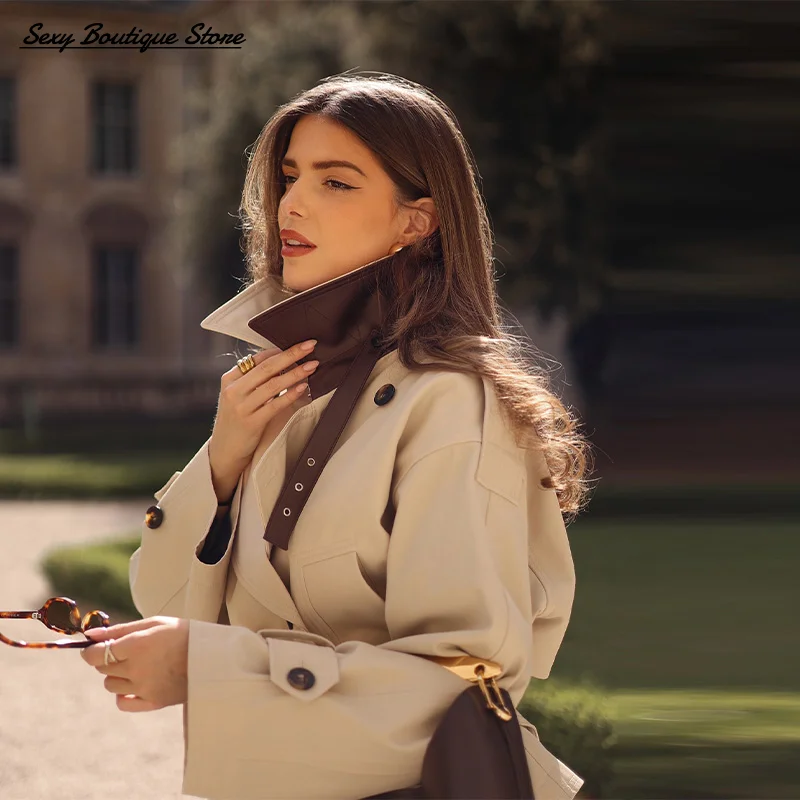 Sexy Boutique Herbst Winter Jacke Für Frauen Revers Langarm Doppel Taste Mantel Mit Gürtel 2025, Neue Dame Pendler Streetwears
