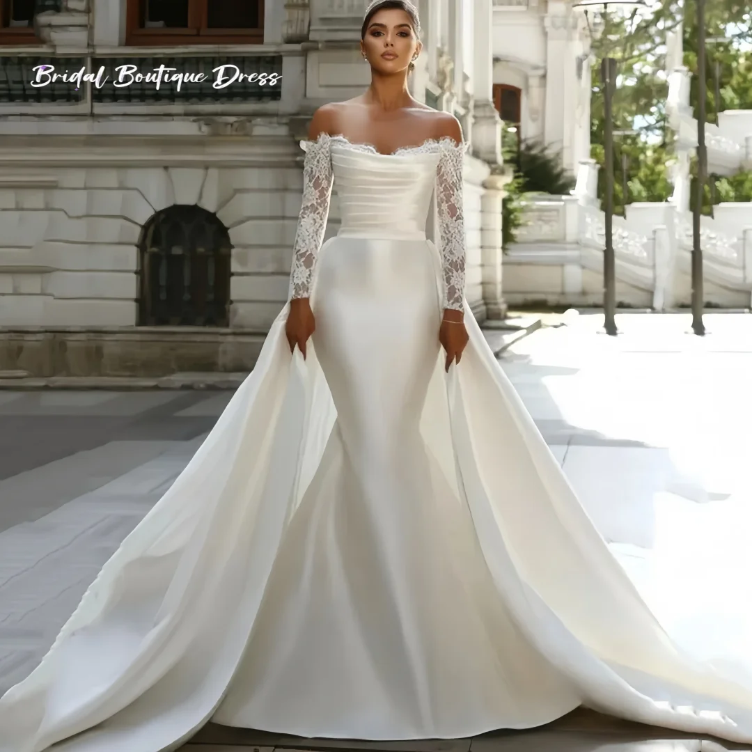Personalizado vestido de casamento de luxo elegante sereia fora do ombro noiva desses sem alças rendas novos vestidos de noiva novia