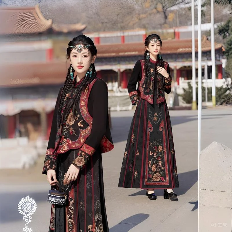 New Chinoiserie Early Spring Stand Collar Bottoming Ethnic Style Heavy Industry Vest Embroider Improved Horse Face Skirt Women's Three-Piece Set