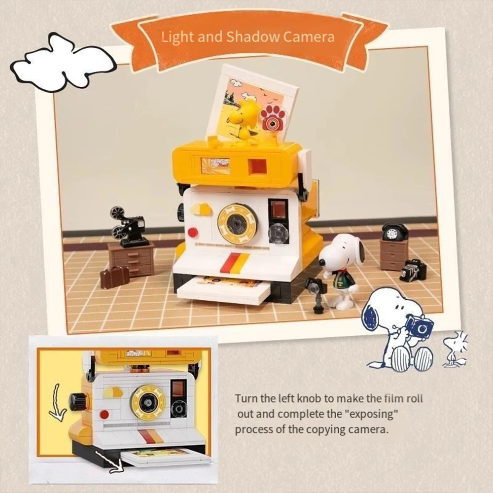Cute Snoopy Building Blocks Coffee Machine Radio Camera Typewriter Model Bricks Kit Cartoon Figure Home Decor Toy Gift for Girls