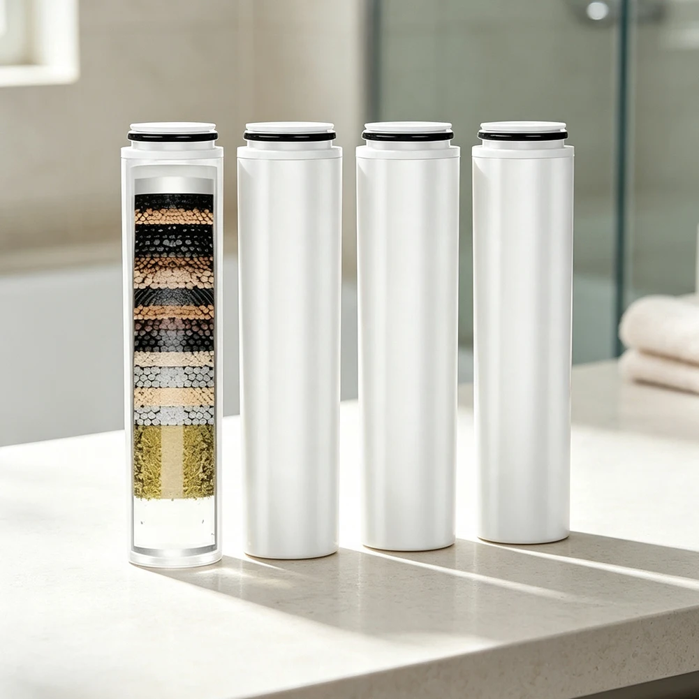 4 Pack Shower Filter Cartridge Replacement for 20 Stage Cylindrical Shower Filters Compatible with Screw On Type ABS 9.6x2.2cm