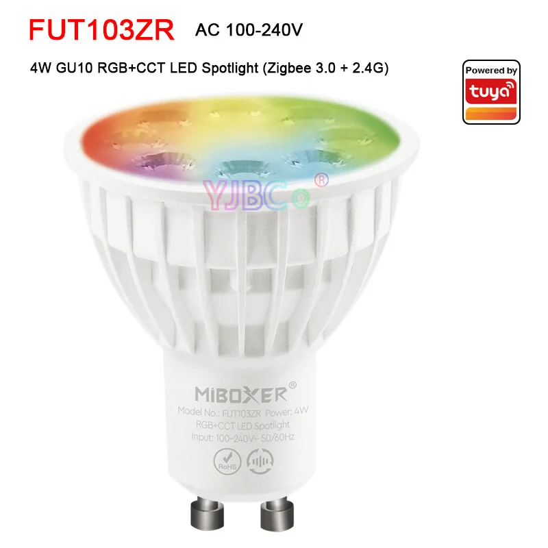 

Miboxer 4W GU10 RGB+CCT LED Spotlight Light FUT103ZR Dimmable Bulb Lamp 2.4G/Zigbee 3.0 Remote/Smart APP/Voice Control 110V-220V