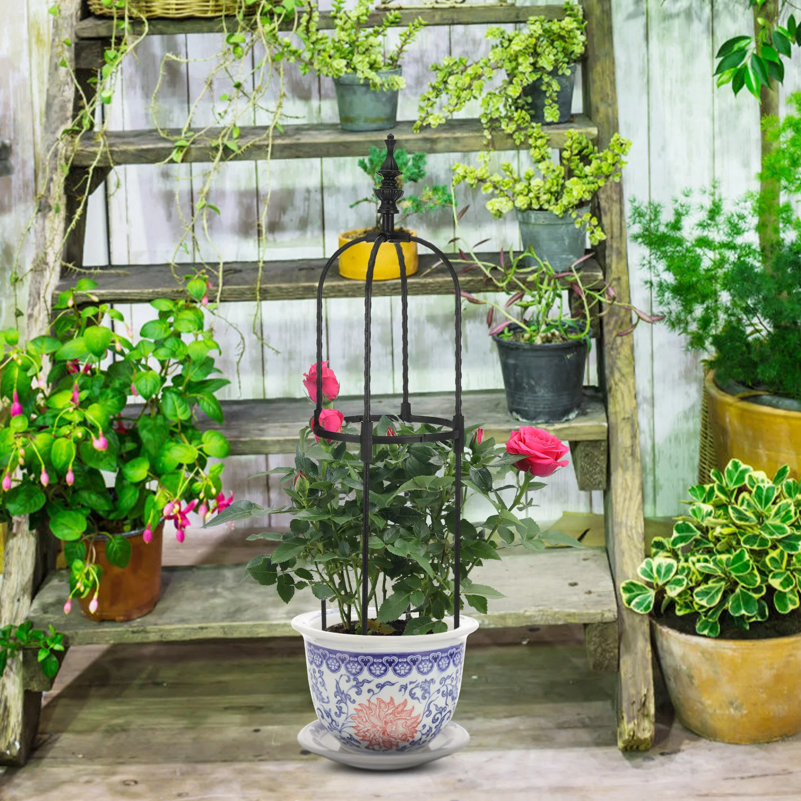 

1pc Obelisk Trellis Plant Support 8mm Rose Support Frame Pipe Climbing Roses Frame Gardening Easy Assembly Stable Base