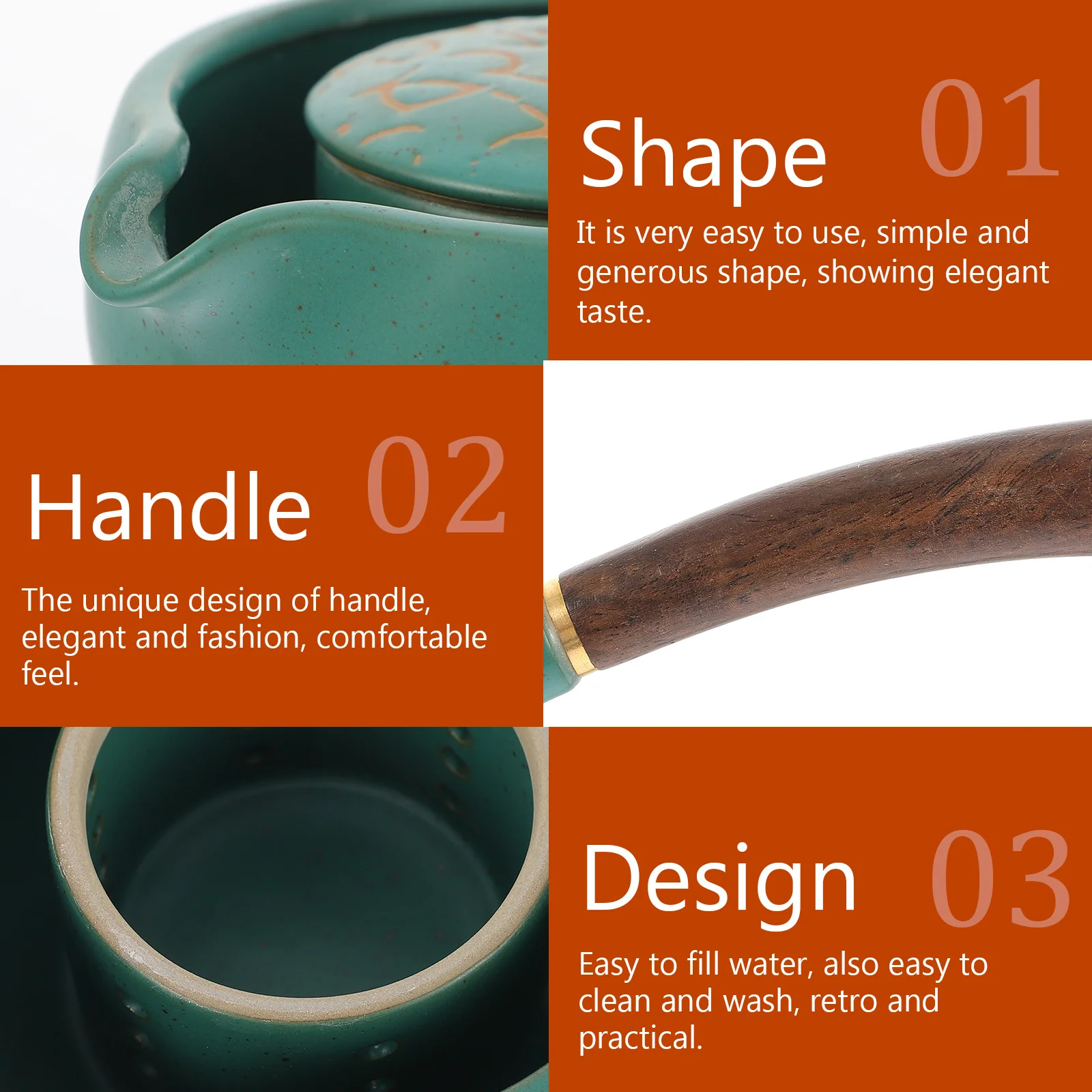 

1Pcs Ceramic Kettle Retro Teapot Heat Resistant Teaware Simple Generous Shape Wooden Grip Home Office Use Exquisite