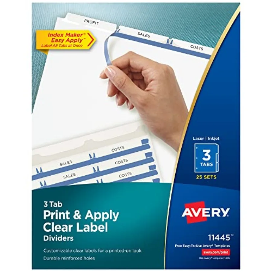 

3-Tab Dividers for 3 Ring Binder and Apply Clear Label Strip Index Maker Customizable White Tabs 44