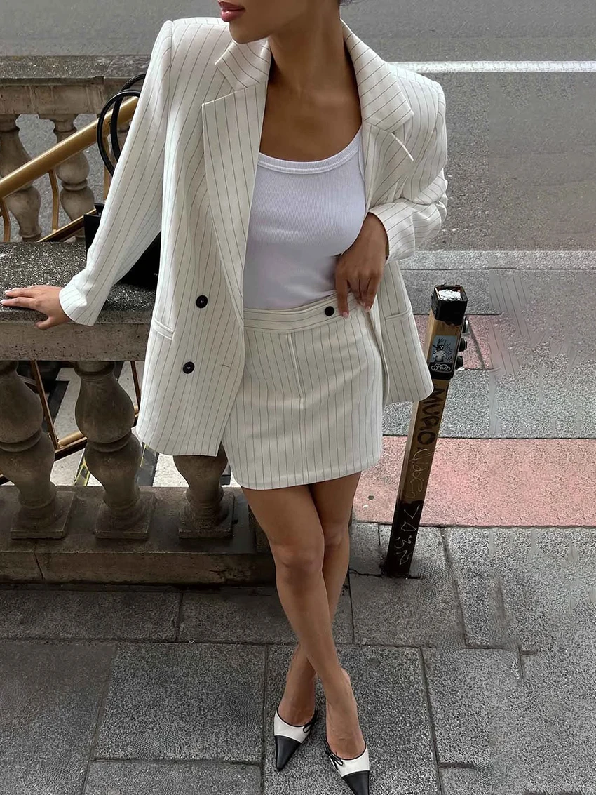 Marthaqiqi Striped Ladies Pajamas Suit Sex Turn-Down Collar Sleepwear Long Sleeve Nightwear Skirts Fashion Female Nightgowns Set
