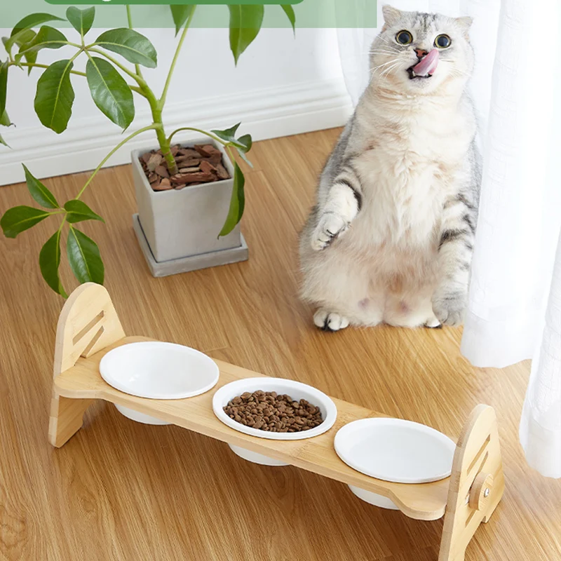 Cat Food Bowl Raised Dog Ceramic Adjustable Elevated Stand Feeder Neck Care Cat Dog Pets Supplies water Bowls