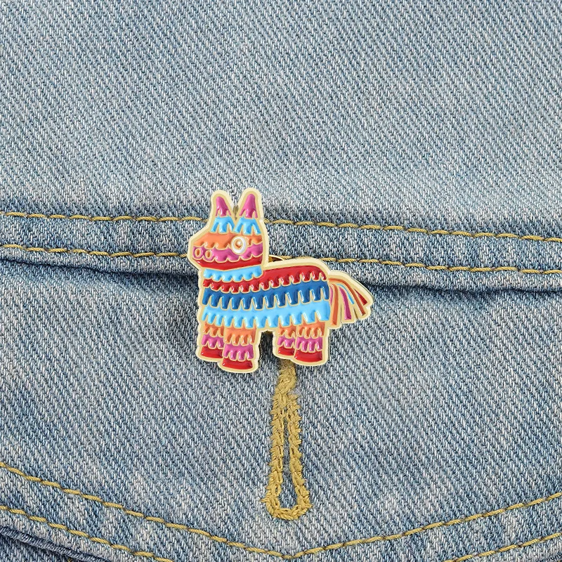 Colorful Mexican Piñata Donkey Enamel Pin Brooch Lapel Badge for Backpack Clothing Jewelry gift Clothing Accessories