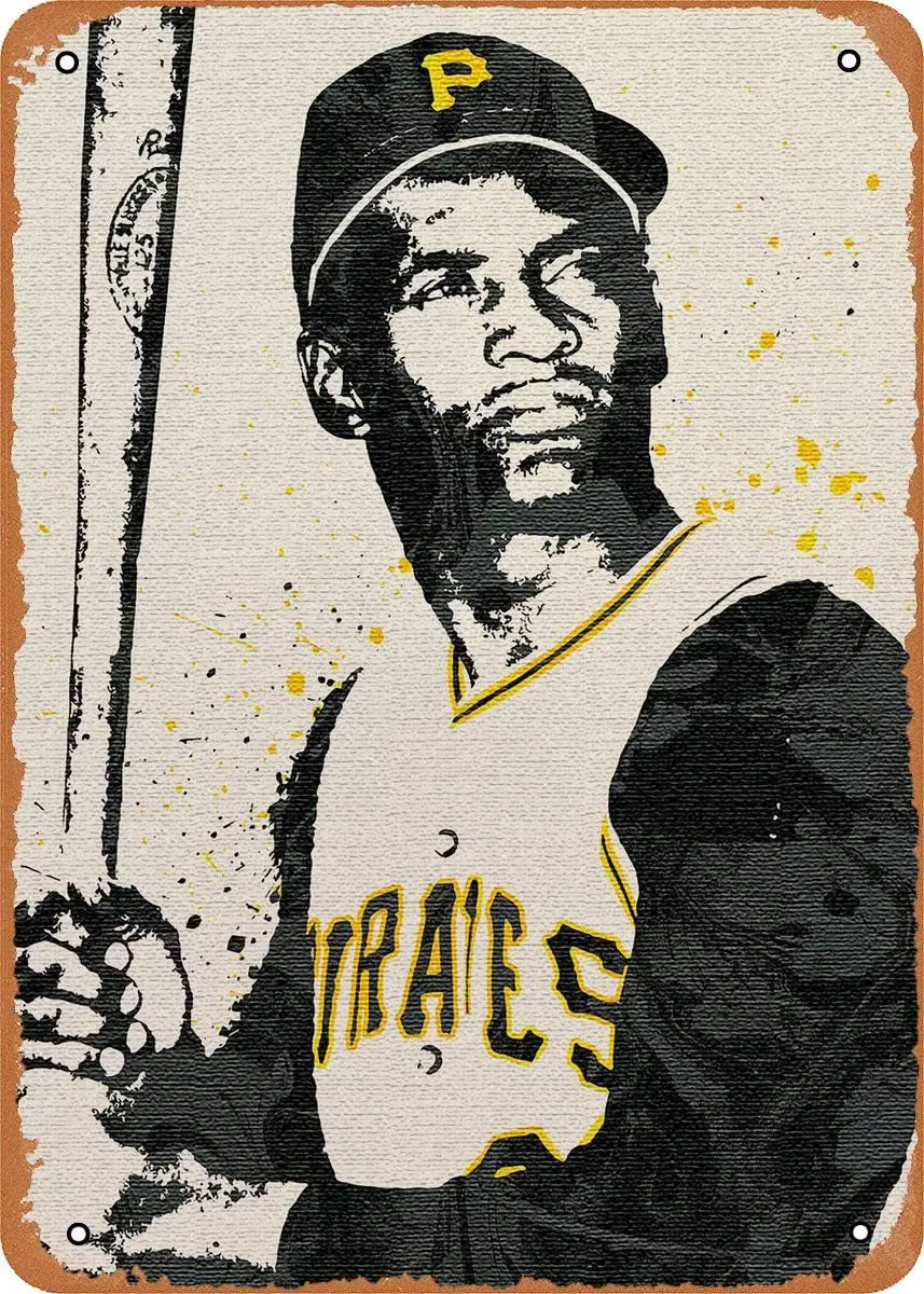1p,Fanzi Vintage Look Metal Sign - Baseball Legends Love Roberto Clemente - 8
