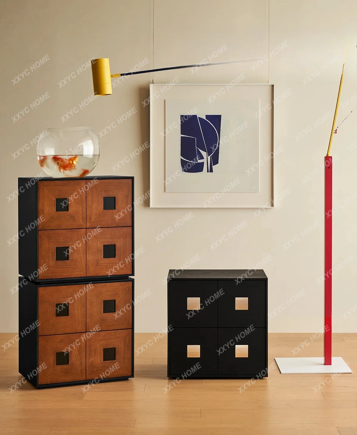 

X/Time Side Cabinet Black Modern Simple Combination Bucket Cabinet Solid Wood Retro Storage Card Door Cabinet