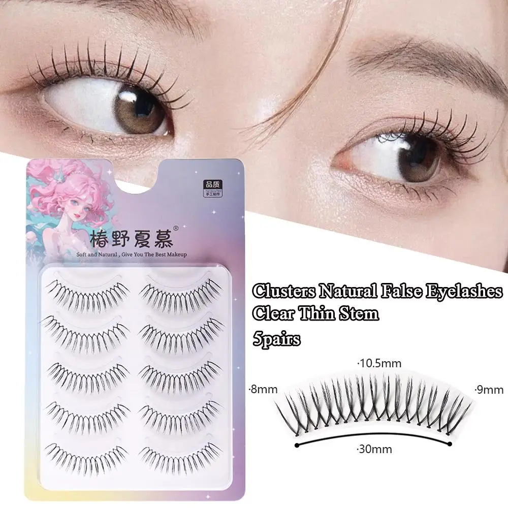 5 Pairs Of Natural False Eyelashes U-shaped Transparent Stem Comic Eyelashes Reusable Korean Girl Group Eyelash Wholesale