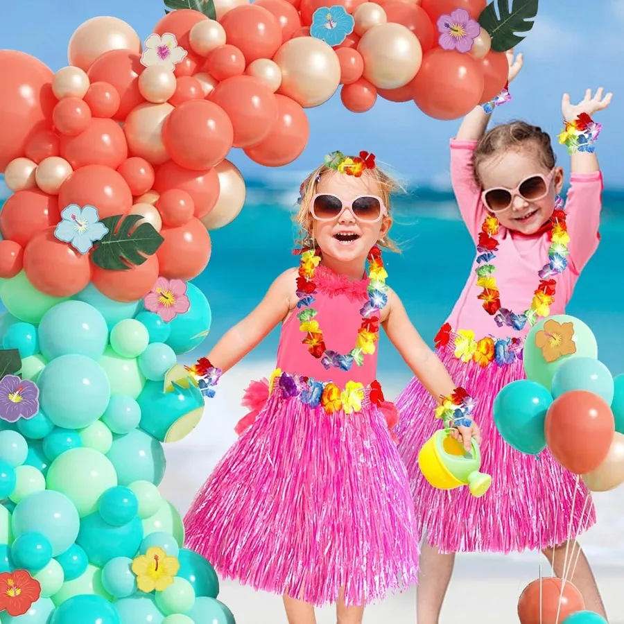137pcs Moana Birthday Party Supplies Aqua Blue Coral Pearl Champagne Gold Latex Balloons with Summer Hibiscus Sticke for Tropic