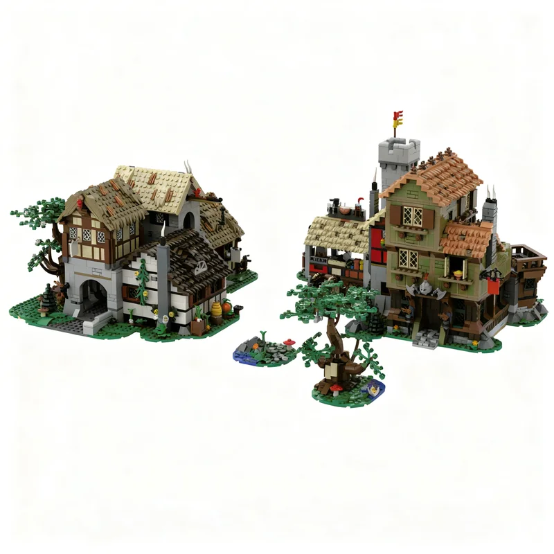 2675pcs MOC Castle Lion Knights Medieval Town Square Extension Model Building Blocks Toys Architecture Christmas Gift Creative