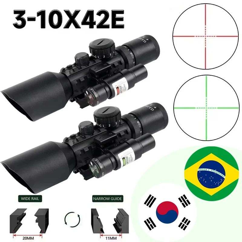 3-10x42 Tactical Optical Scope M9 Hunting Long Range Crossbow Reticle Red Green Laser Combo Airsoft Accessoires for 11/20mm Rail