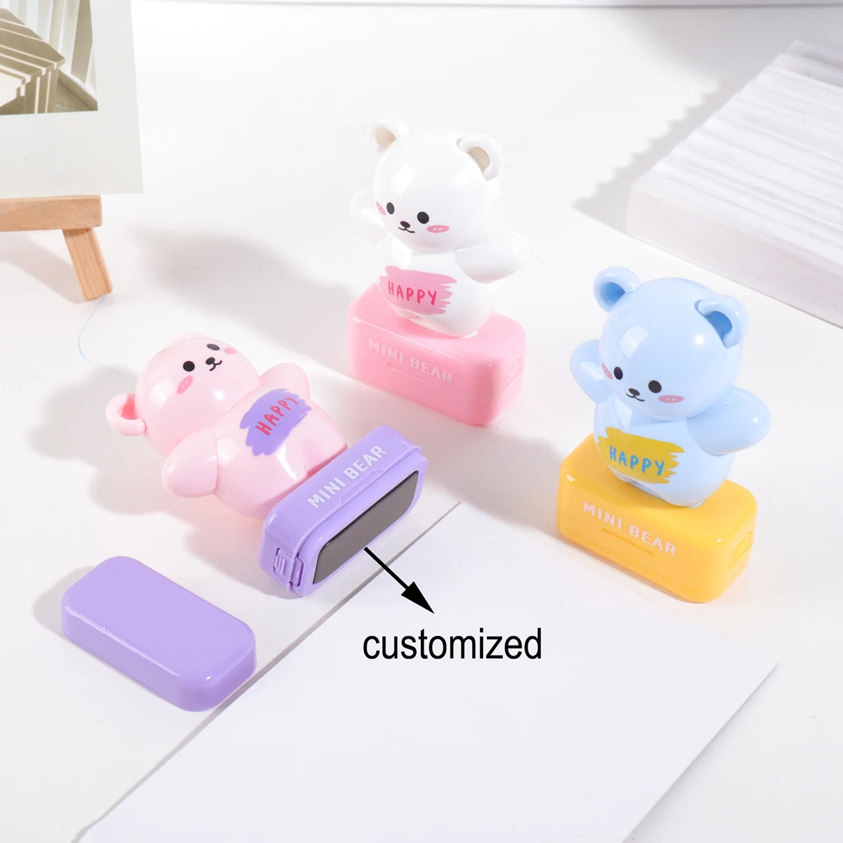 Little Bear Custom Kids Name Stamp Signature Customized Text Seal Kindergarten Clothing Label Cute Personalized Name Stamp