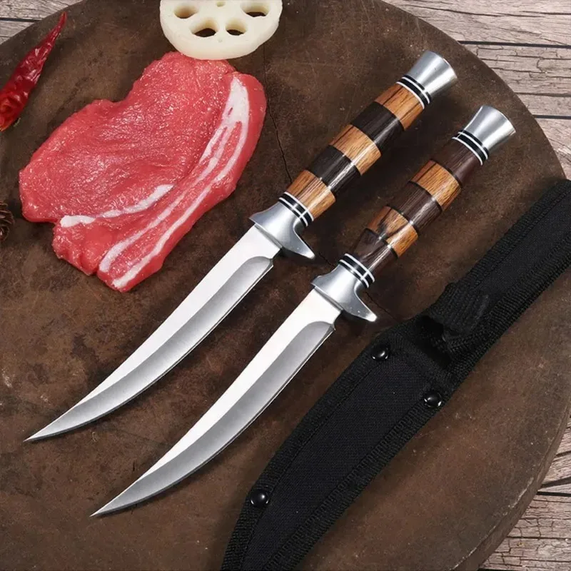 Stainless Steel Sashimi Knife Cleaver Meat Fish Filleting Knife Wood Handle Butcher Kitchen Knife Chef Slicing Cooking Tools