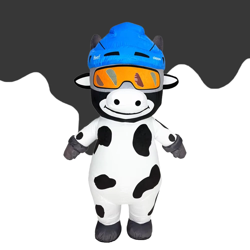 

Cartoon Goggles Cow Inflatable Costume Mascot Adult Character Cosplay Halloween Christmas Party Plush Set