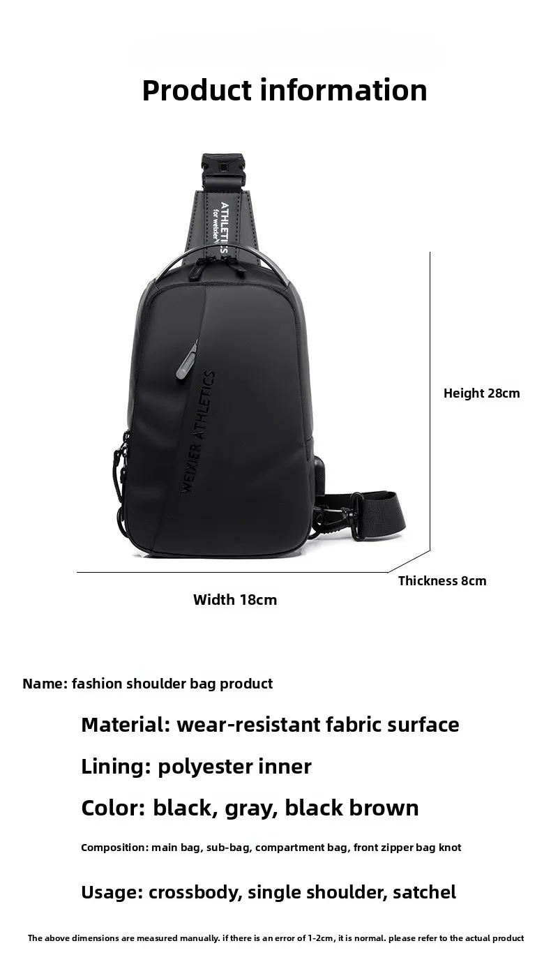 New Men's Chest Bag, Casual Sports Crossbody Bag, Multi-functional Single-shoulder Bag, Large-capacity Crossbody Chest Bag Bag