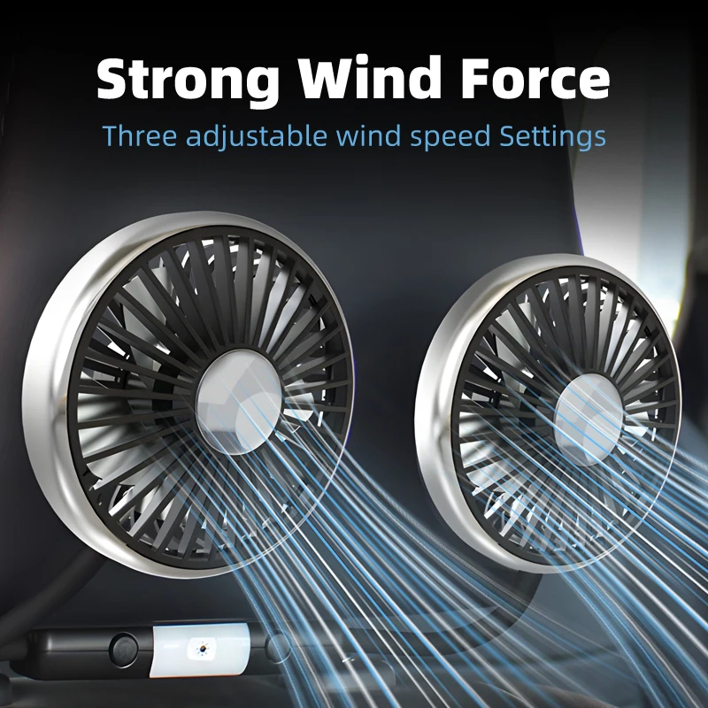 

Universal Car Rear Seat Dual Head Electric Fan Powerful Mini Fan for Truck Sedan USB Powered Vehicle Mounted Cooling Fan