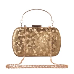 New Stone Skin Evening Bags Gold Leather Wedding Dinner Bags Party Banquet Bags with Chain Mini Pillow Clutch Shoulder Purse