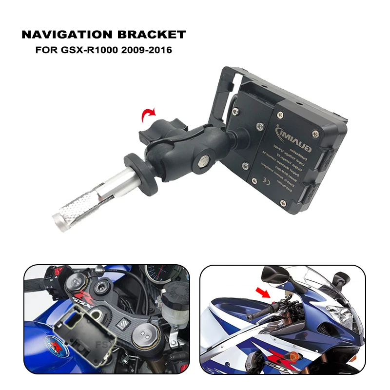 

For Suzuki GSXR1000 GSX-R1000 2009-2016 2015 2014 2013 2012 USB Charger Mobile Phone Holder Stand Bracket GPS Navigation Bracket