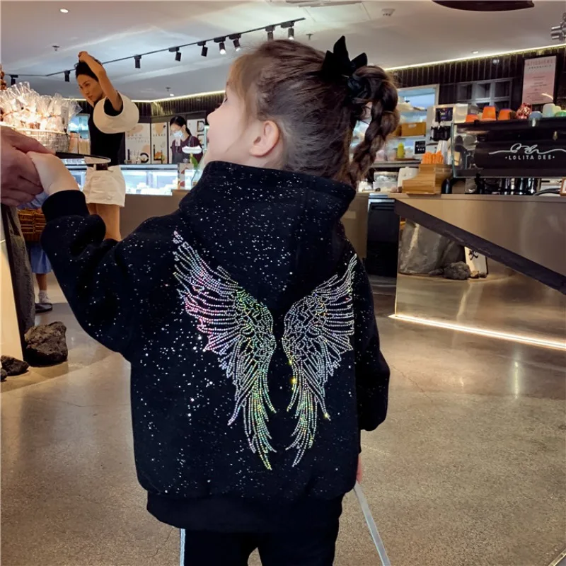 New Kids Clothes Loose Cardigan for Boys and Girls with Diamond Wings Bulingbuling Casual Hooded Sweatshirt Hoodie Hip-hop Coat