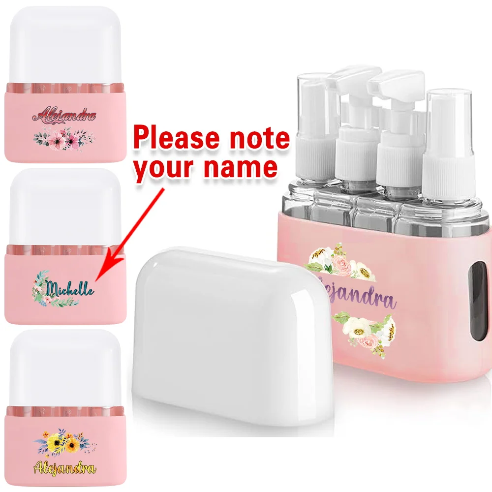 

Customized Name 4 In 1 Portable Travel Bottle Set Refillable Dispenser Shampoo Conditioner Shower Gel Organizer DIY Storage Case